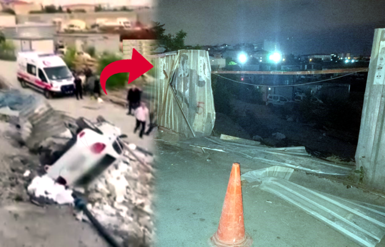 Otomobil şantiye alanına uçtu