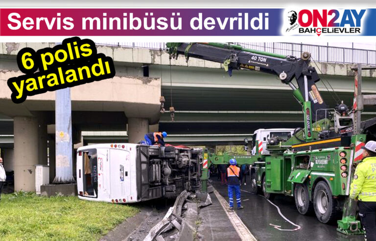 Yenibosnada, Servis minibüsü devrildi, 6 polis yaralandı
