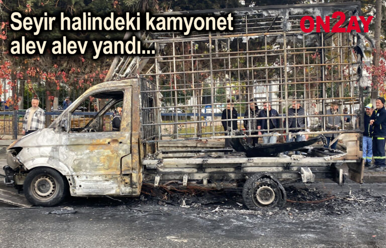 Seyir halindeki kamyonet alev alev yandı