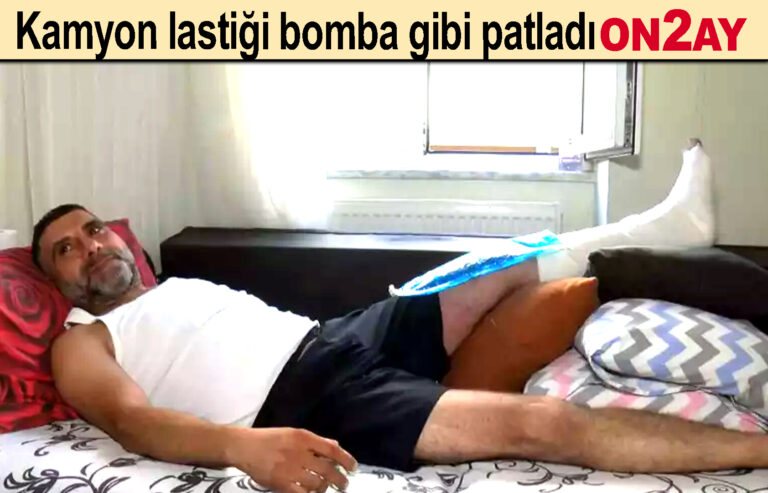 Kamyon lastiği bomba gibi patladı