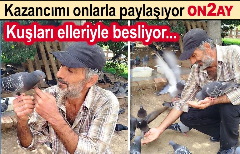 Kuşları elleriyle besliyor..