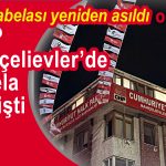Binaya parti bayrakları da asıldı